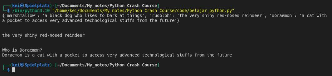 work with dictionary